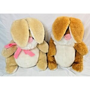 MTY International Plush 18" Bunny Rabbit 2 Stuffed Animals Beige Brown 1980